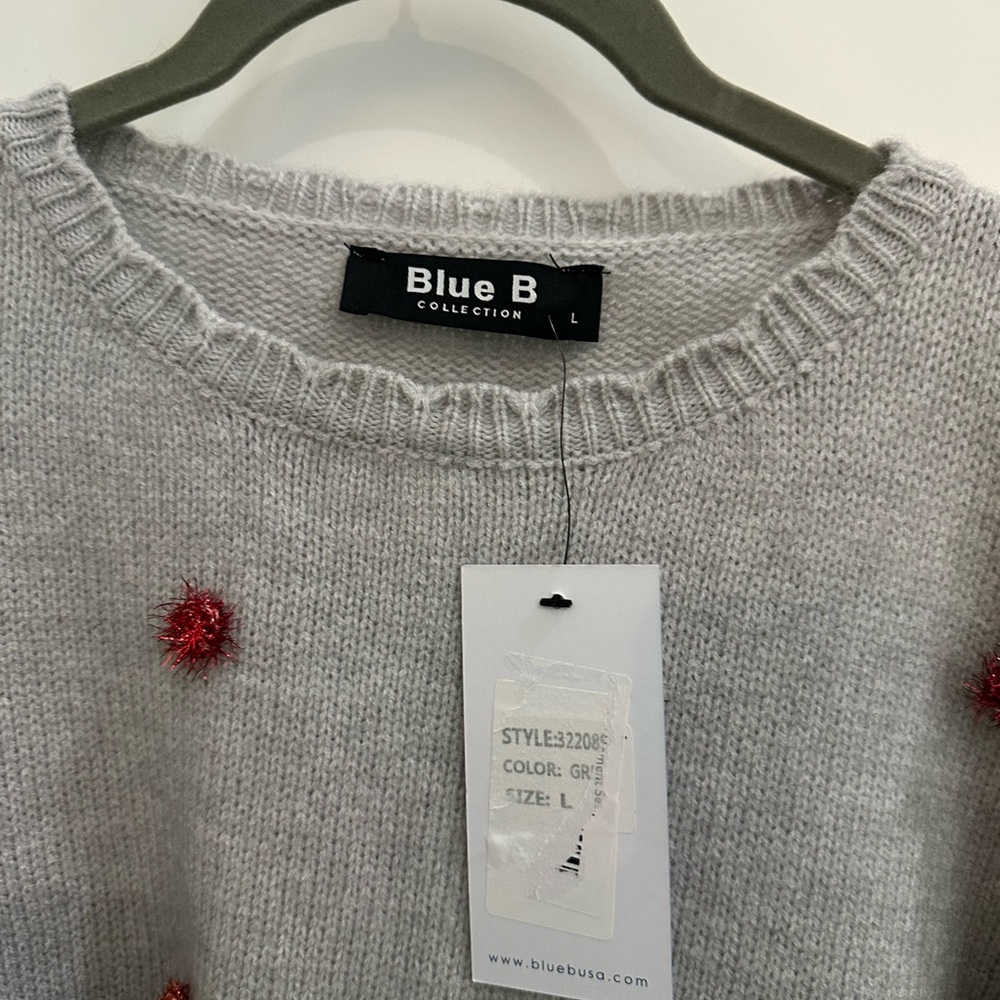 Blue B Collection Gray Sweater with Multi-Color Festive Accents